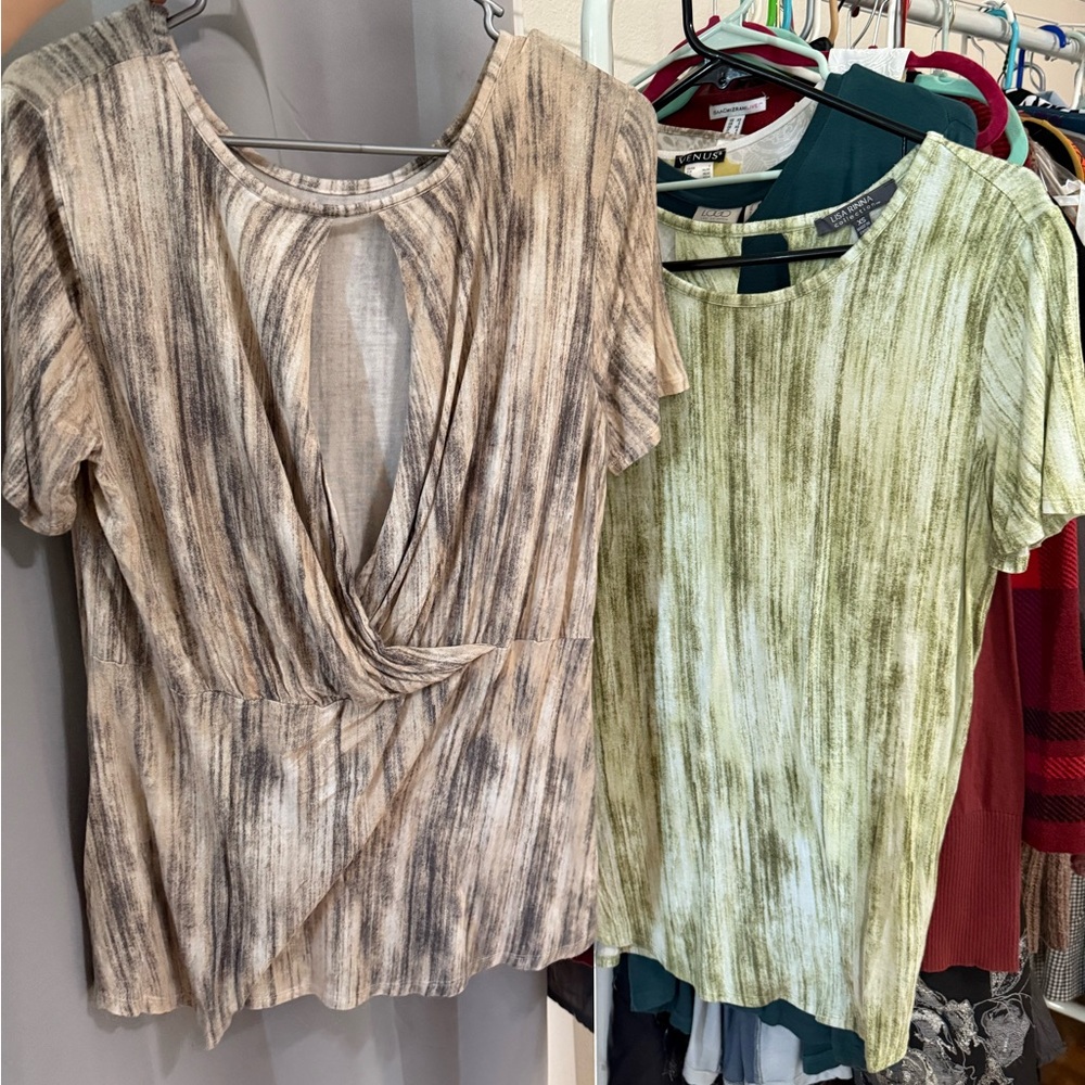 Lisa Rinna Collection Beige and Green Blouses